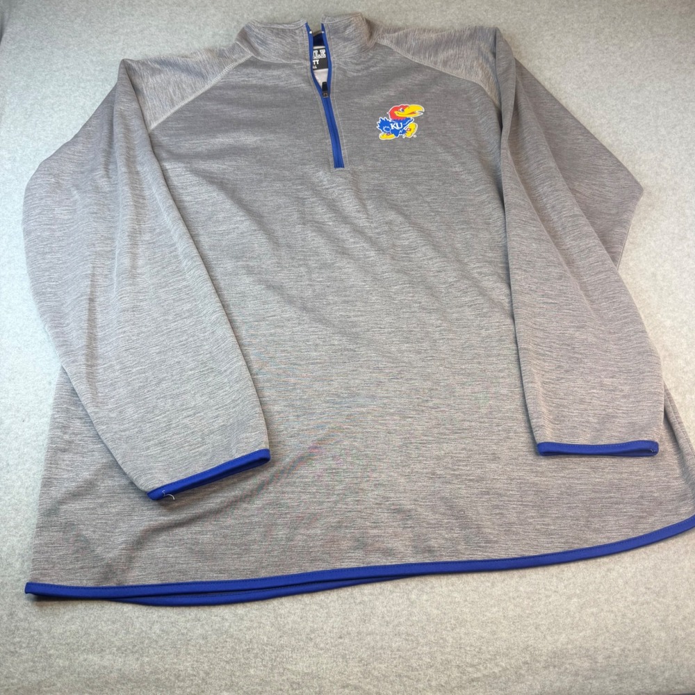 Profile Varsity Kansas Jayhawks 1/4 Zip Pullover Mens 3XLT Gray Blue Big & Tall
